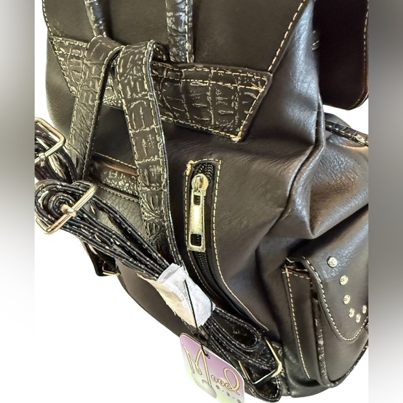 NWT CONCEALED CARRY EMBROIDERED SUGARSKULL BACKPACK IN BLACK VEGAN LEATHER - Picture 4 of 11